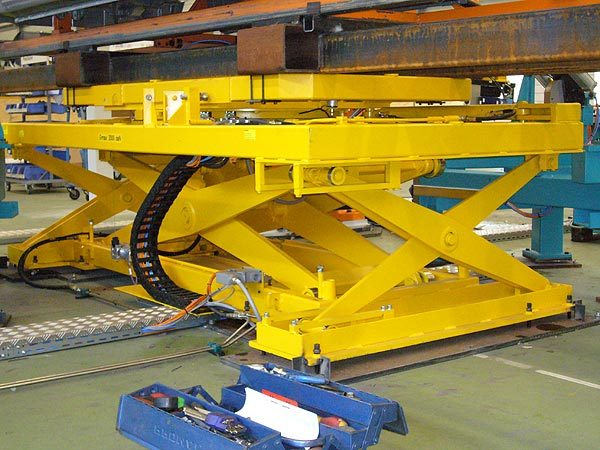 Heavy duty scissor lift platform with turnatable and stabilizer scissors