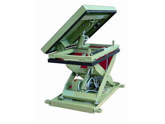 Lift and tilt scissor lift table